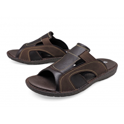 Men Sandals SKA-17 Brown Embossed Nubuck-Black Fabric